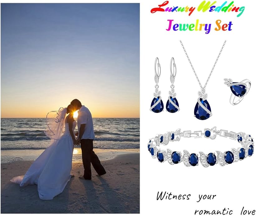 LMXXVJ Jewelry Set for Women,Teardrop Cubic Zirconia Necklace Earrings Adjustable Ring Bracelet Jewelry Set Formal Jewelry Gift