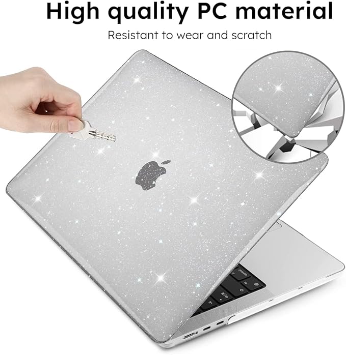 iCasso for MacBook Air 13 inch Case 2025 2024-2022 Release M4 A3240 M3 A3113 A2681 M2 with Liquid Retina Display, Hard Plastic Shell for Mac Air 13.6, Keyboard Cover&Screen Protector, Clear Glitter