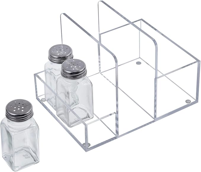 MyGift 2-in-1 Disposable Napkin and Salt & Pepper Caddy, Metal Vintage Scrollwork Dinner Table Paper Towel Condiment Holder with Rustic Solid Wood Base (Premium Clear Acrylic)