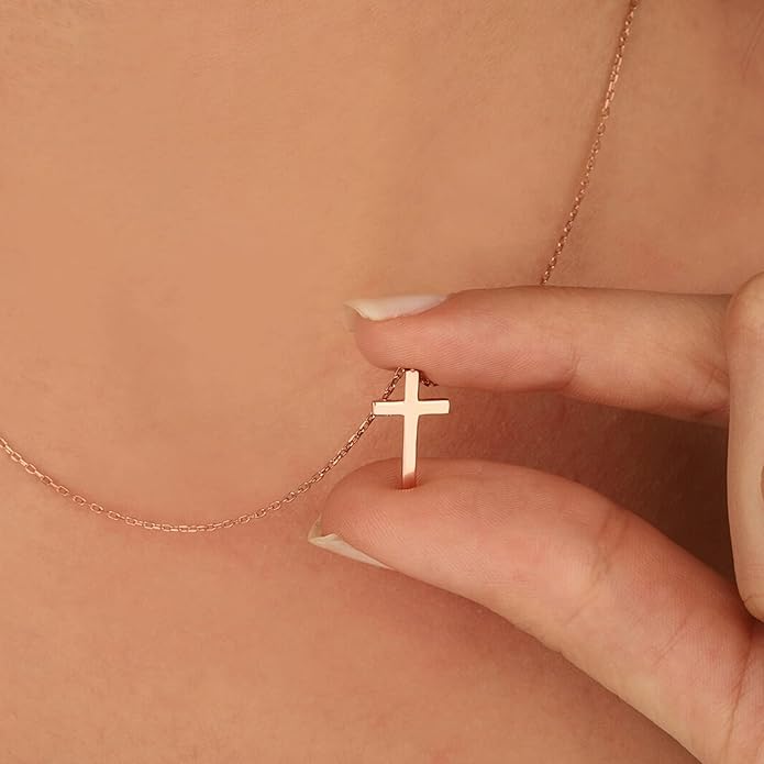 Tewiky Christian Gift Stocking Stuffers Cross Necklace for women-Dainty 14k Gold Plated/Silver Plated Pendant Necklaces Simple Cute Tiny Necklace Jewelry for Women