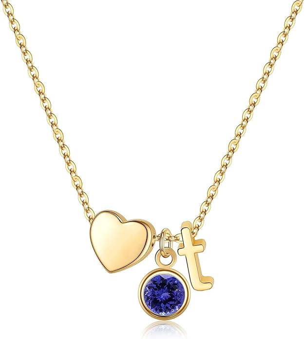 Ursilver Initial Birthstone Necklace for Women - Heart Initial Birthstone Pendant Necklace Personalized Gifts Birthday Gifts for Women