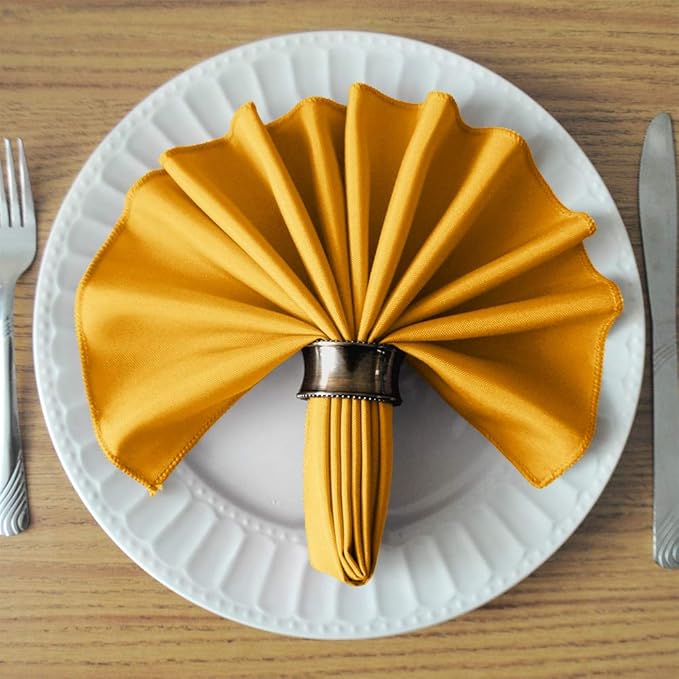 TableLinensforLess 17x17 Inch Polyester Cloth Napkins, Set of 12 (Gold)