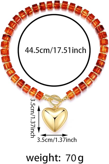 GZQ Chunky Gold Heart Necklace for Women, Acrylic Beaded Chain with Puff Heart Adjustable Clasp, Perfect for Daily Wear Party Date Streetwear Outfits Fashion Jewelry Gift