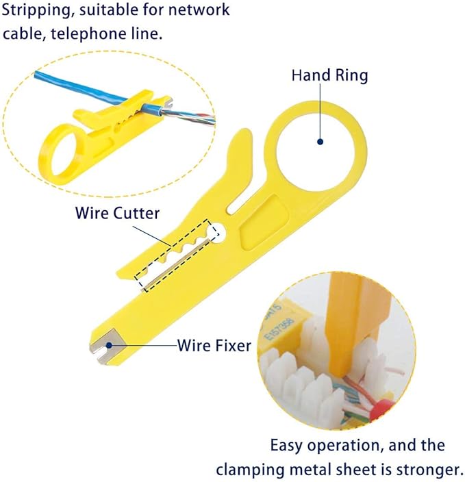 Delgada RJ45 Ethernet Network Crimping Tool Kit for Cat6 Cat5e Cat5 Crimp Tool, with 10pcs Cat5 Cat5e Connectors, 10pcs Covers, Network Cable Tester, Cutter and Stripper