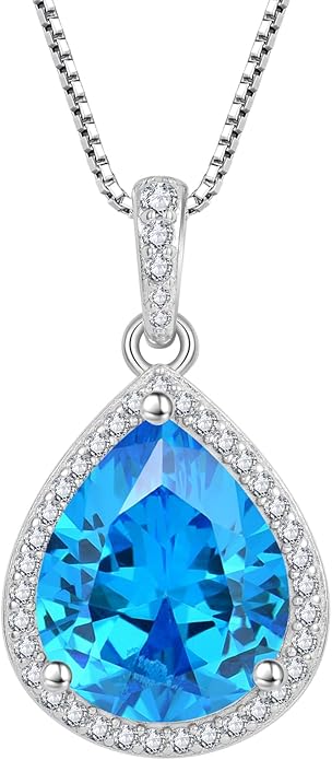 FJ Teardrop Pendant Necklace 925 Sterling Silver Birthstone Jewelry Gifts for Women
