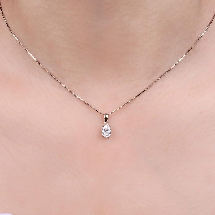 JewelryPalace Oval Cut 1ct 2ct Cubic Zirconia Solitaire Pendant Necklace for Women, 925 Sterling Silver Necklaces for Her, Classic Simulated Diamond Jewelry Set Gift, 18 Inches Chain