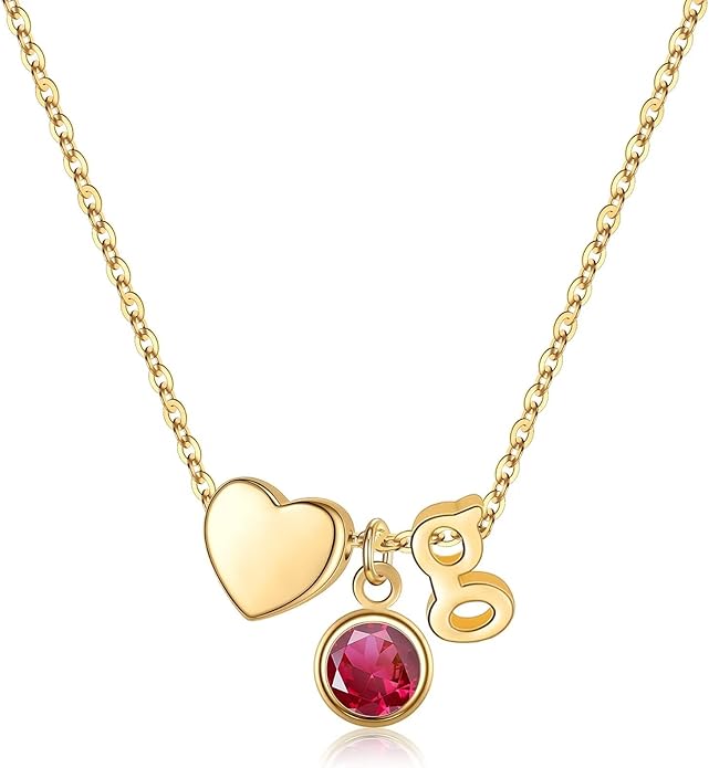 Ursilver Initial Birthstone Necklace for Women - Heart Initial Birthstone Pendant Necklace Personalized Gifts Birthday Gifts for Women
