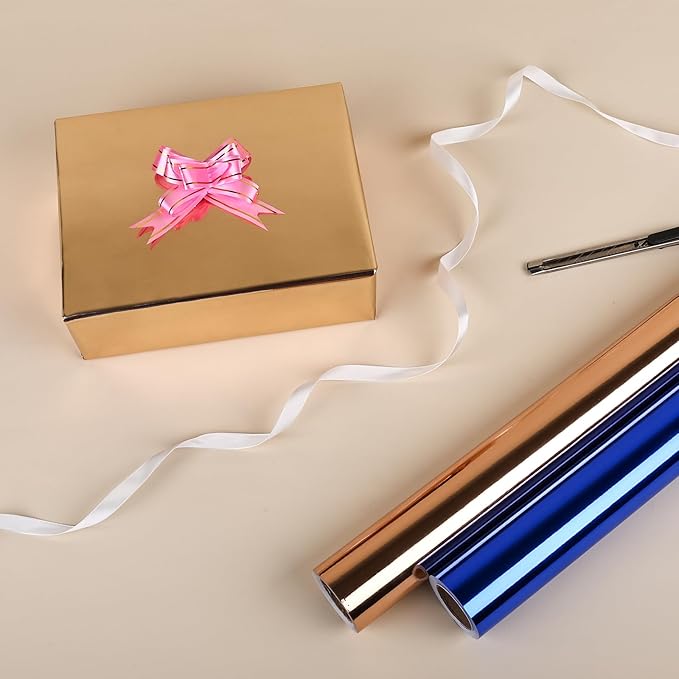 NESCCI Champagne Golden Metallic Wrapping Paper, Solid Color Paper,Gift Wrapping Paper,Perfect for Wedding,Valentine's Day,Birthday,Baby Shower,DIY Bouquet (17.5 Inches X 32.8 Feet)