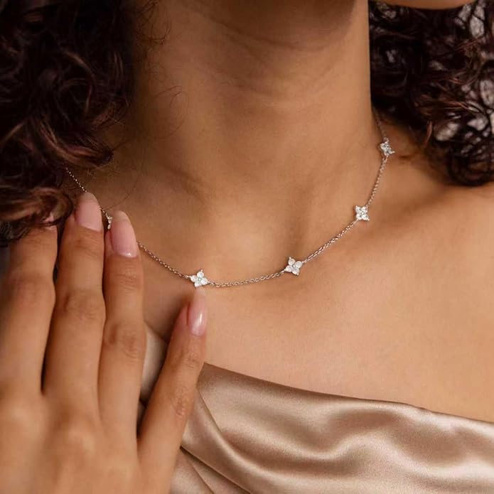 Valentines Day Gifts for Women Her - Dainty Necklaces for Women Cute Station Choker Simulated Diamond Necklace Simple Layering CZ Necklace Trendy Jewelry Gifts