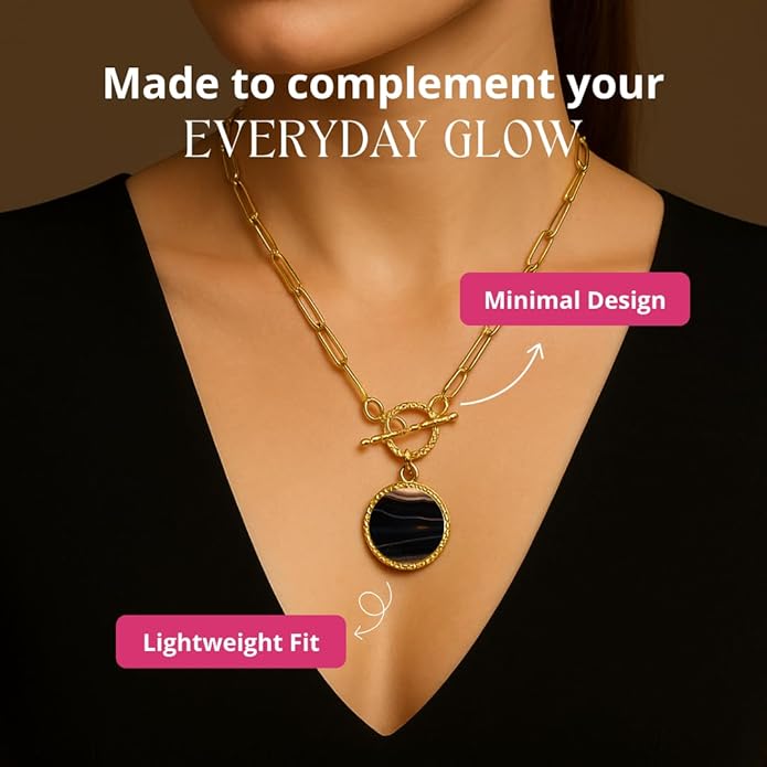 Gempires Gemstone Coin Front Toggle Pendant Necklace for Women with Gold Paperclip Chain, Natural Crystal Pendant with Toggle Clasp, Handcrafted Perfect Jewelry Gift for her