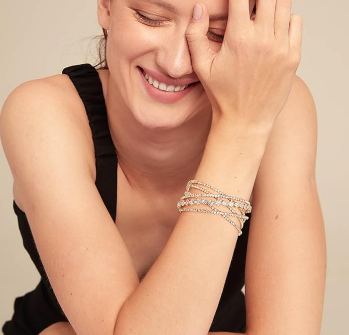 Rhinestone Bracelet Multilayer Cuff Bracelet Sparkling Crystal Layered Bridal Bracelets for Women