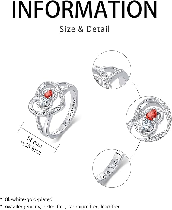 Valentine's Day Gifts for Women Birthstone Rings for Women Heart Statemet Engagement Eternity Wedding Promise Rings Jewelry Anniversary Christmas Valentine Mothers Day Birthday Gifts for Wife Her Girlfriend