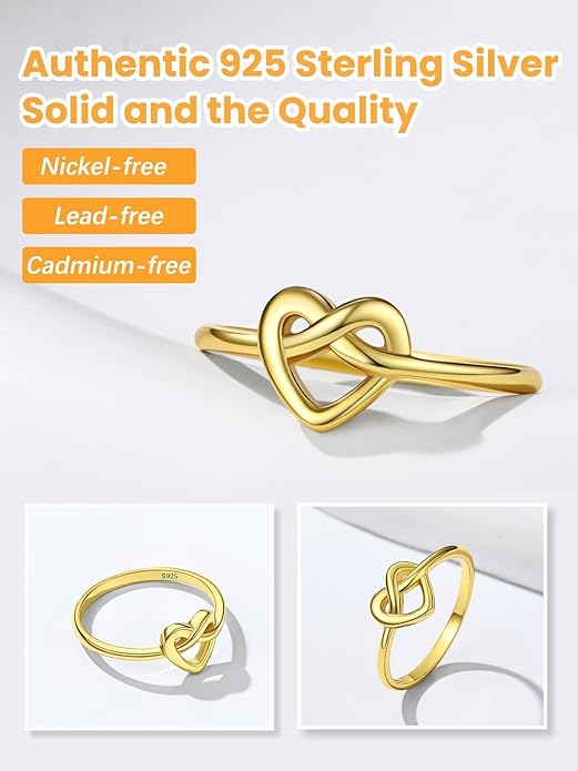 Bestyle 925 Sterling Silver Ring for Women, Minimalist Claddagh Ring Celtic Knot Ring for Women, Irish Promise Wedding Band, Gold/Rose Gold Vermeil Women Band Ring, Stackable, Gift for Her