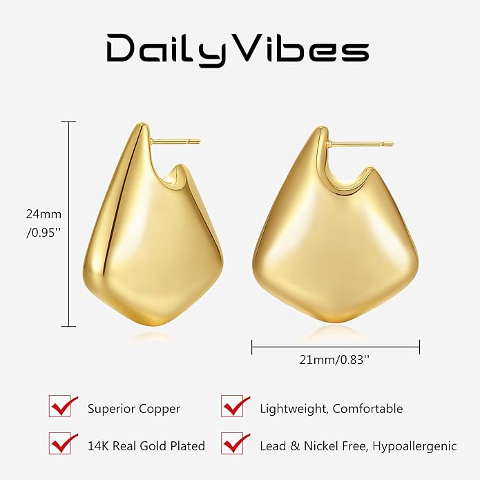 DAILY VIBES Big Chunky Fin Drop Statement Earrings for Women Trendy Lightweight Hypoallergenic Geometric Hoop Earrings for Women