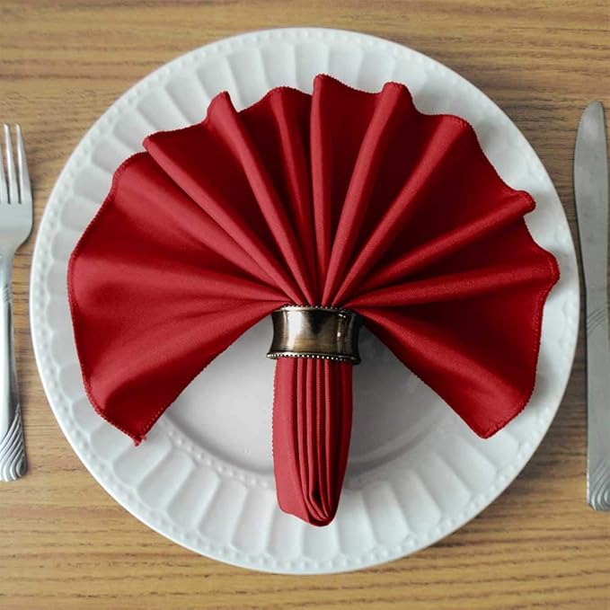 TableLinensforLess [6 Pack, Cherry Red] Cloth Napkins 17x17 Inches, 100% Polyester Dinner Napkins with Hemmed Edges, Machine Washable Napkins Ideal for Parties, Weddings and Dinner