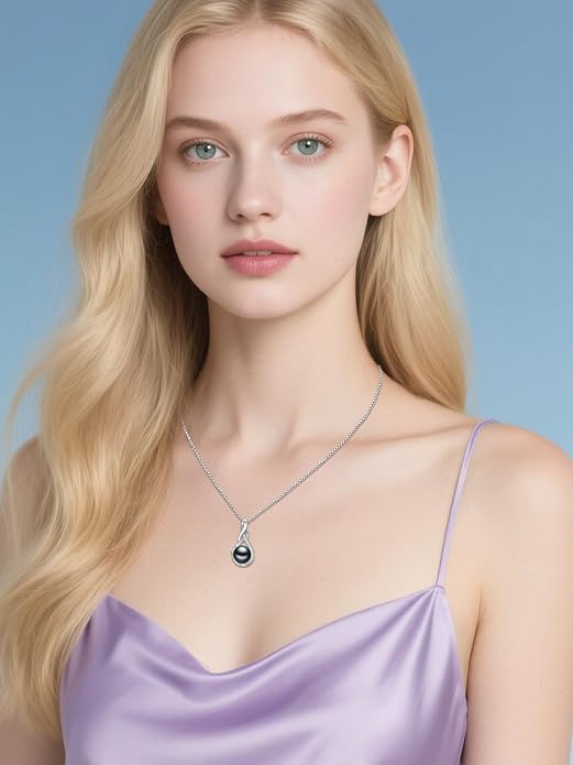 Tahitian Black Pearl 18K White Gold Plated Sterling Silver Heart/Infinity/Four Leaf Clover Pendant Necklace Jewelry Gifts for Women Wife Mom Girlfriend Wedding Birthday Anniversary Christmas