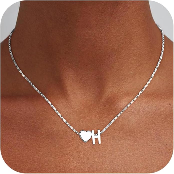 Valentines Day Gifts for Kids Women Teen Girls, 18K Gold Plated Letter A-Z Heart Initial Necklaces for Women Teen Girls Trendy Stuff Birthday Valentines Gifts for Her Mom Wife Jewelry