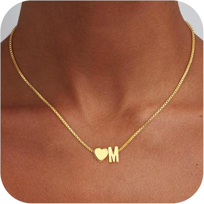 Valentines Day Gifts for Kids Women Teen Girls, 18K Gold Plated Letter A-Z Heart Initial Necklaces for Women Teen Girls Trendy Stuff Birthday Valentines Gifts for Her Mom Wife Jewelry