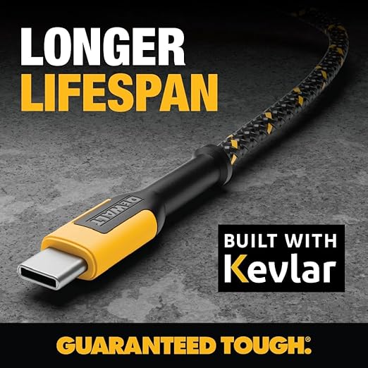 DEWALT Heavy Duty USB C Cable, Jobsite 60 Watt USB C Cable, High Speed Type-C to Type-C, Fast Charge PD USBC Fast Charging Cord for iPhone 16/15 Plus Pro Max, MacBook, iPad, Samsung Galaxy, 4 ft