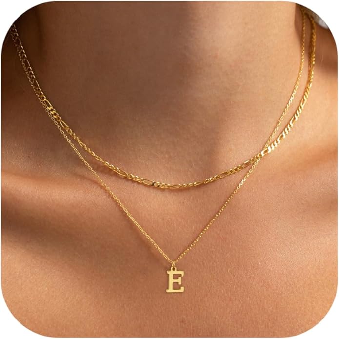 Initial Necklaces for Women Dainty Gold Silver Layered Letter Pendant Necklace Cute Figaro Chain Choker Necklace Personalized Trendy Stuff Jewelry Stack Gift for Women Her