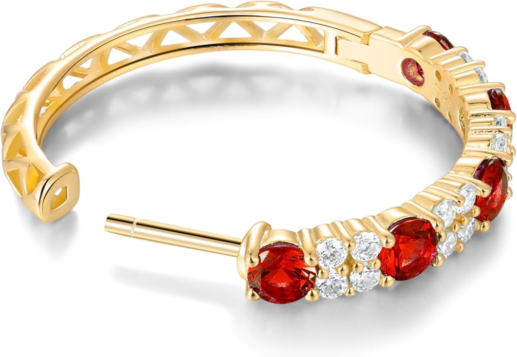 Women's Huggie Hoops with Birthstone 925 Sterling Silver Huggie Stud Hypoallergenic 14K Gold Plated Moissanite Earrings -Emerald Sapphire Ruby Hoop Earrings, Size 20 25mm