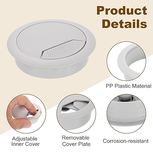 uxcell 5 Pcs 60mm (2.36 Inch) Desk Grommet, Plastic Cable Hole Cover, Wire Cord Cable Organizer for Home Office Computer Desk Cabinet, Gray