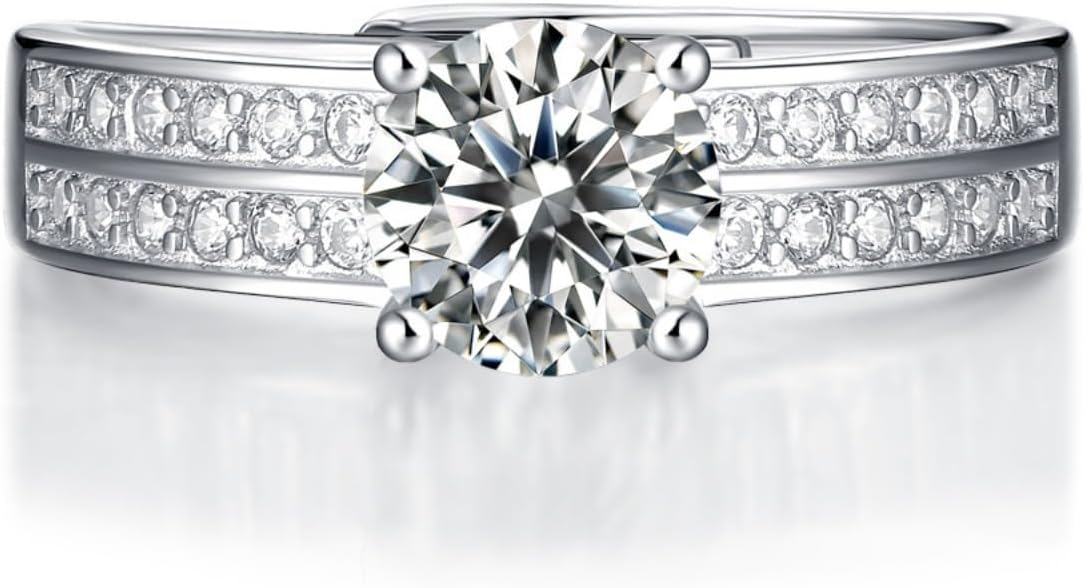 S925 Sterling Silver Adjustable Anniversary Rings for Women,1 Carat Diamond Ring D-color VVS1,Stylish Engagement Gifts for Your Loved One
