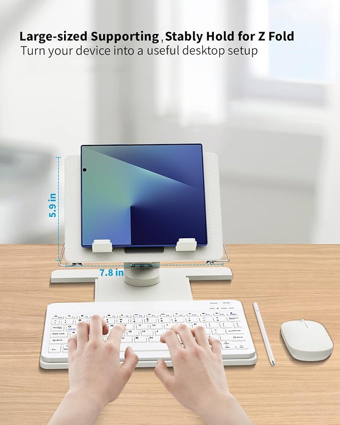 Desk Stand and Bluetooth Keyboard Combo for Samsung Galaxy Z Fold 7/6/5, 4 in 1 Set Include Mouse Pen, Adjustable Foldable Tablet Stand Holder Fits for 4.7"-13" Smartphones Tablet
