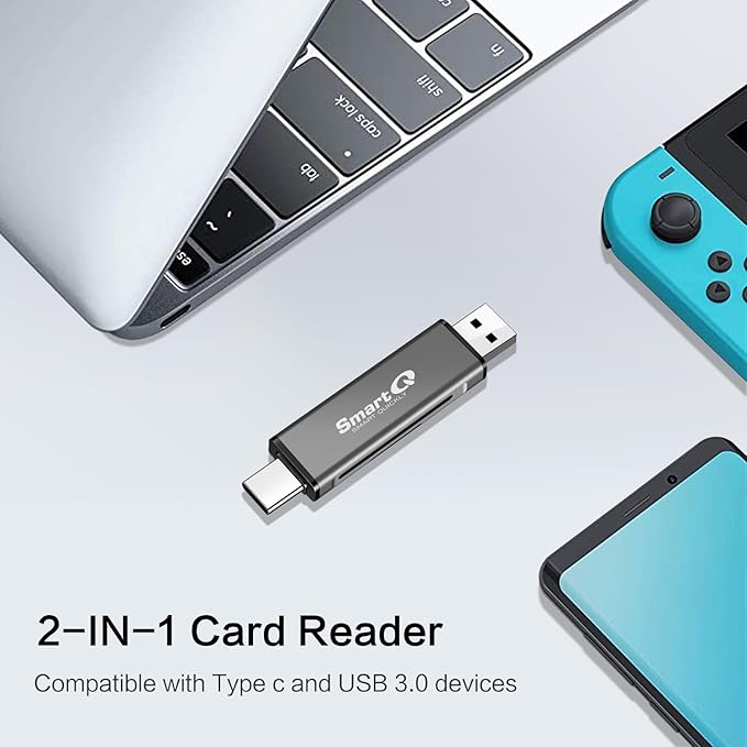 SmartQ C350 USB C sd card reader and USB 3.0 Super Speed Memory Card adapter for MicroSDXC and SDHC Card, SD, SDXC, SDHC, SD Cards, Works for Windows, Mac OS X, Android Devices, OTG Adapter