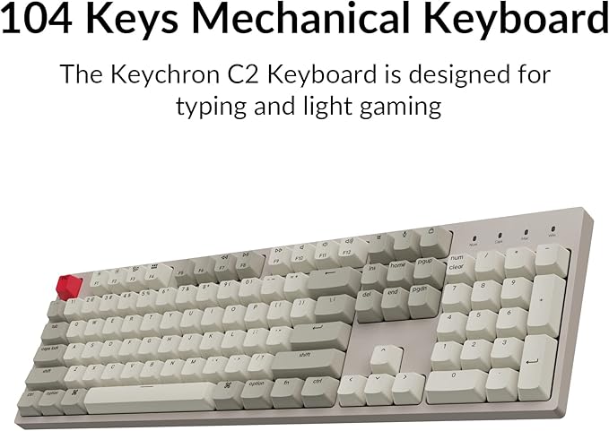 Keychron C2 Full Size Wired Mechanical Keyboard Compatible with Mac, Keychron Red Switch, 104 Keys ABS Retro Color Keycaps Gaming Keyboard for Windows, USB-C Type-C Braid Cable