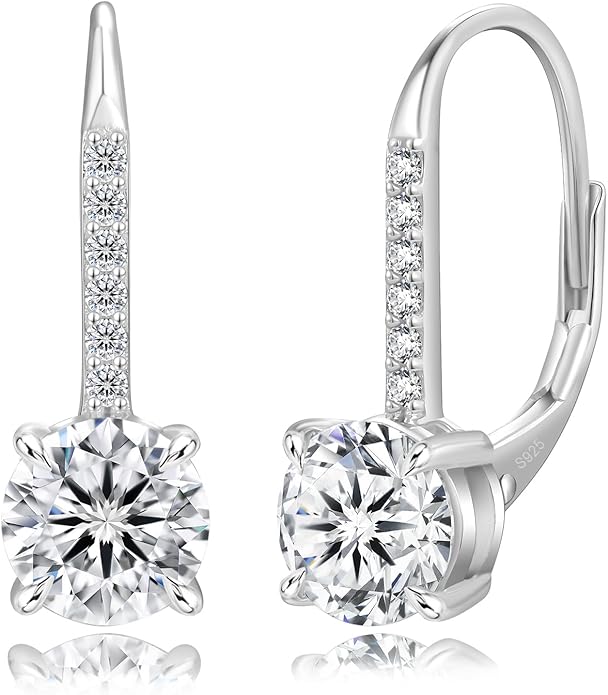 KRKC Moissanite Earrings, 1.0ct-2.0ct D Color Lab Created Diamond Earring, 14k White Gold Plated Sterling Silver Dangle Earrings S925 Leverback Drop Earring for Women Hypoallergenic Jewelry for Gifts
