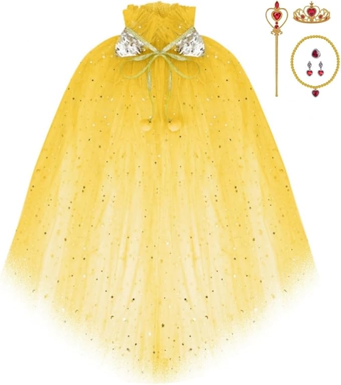 Princess Dress Up Clothes, 7pcs Princess Cape Crown with Wand for Girls 3-8 Years Toddler Princess Dress Up for Birthday Gift