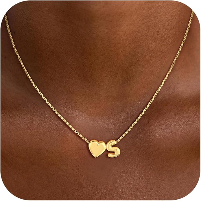 Valentines Day Gifts for Kids Teen Girls Women - 14K Gold Plated Dainty Heart A-Z Initial Letter Necklace Teen Girls Gifts Trendy Stuff Birthday Gift for 5 6 7 8 9 10 Year Old Girls Gift