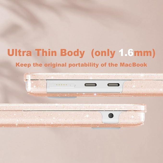 CISSOOK Cherry Pink Glitter Case for MacBook Air 13.6 inch 2025 2024 2022 Released A3240 A3113 A2681, Bling Hard Shell Case with Keyboard Cover & Screen Protector for MacBook Air 13 M2 M3 M4