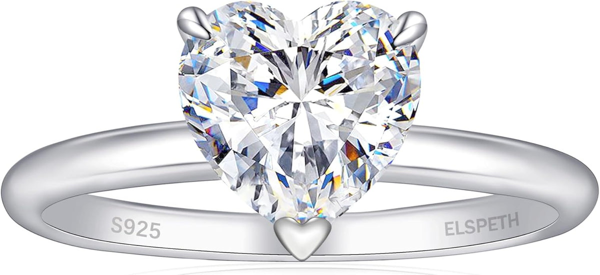 Elspeth 925 Sterling Silver Heart Engagement Ring for Women Heart Cut Cubic Zirconia Promise Ring Size 4-10