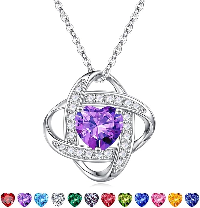 Iefil Valentines Gifts for Her Wife - 925 Sterling Silver Love Knot Birthstone Necklace, Anniversary Birthday Gifts for Women, Jewelry Gifts for Wife Mom Girlfriend