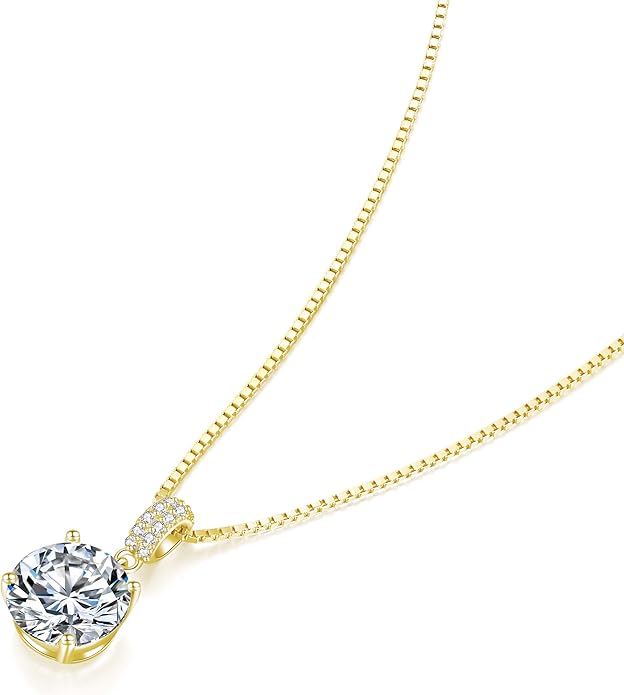 SUNFEEL Sterling Silver Necklaces 2 Carats Cubic Zirconia Necklace Dainty Jewelry Gifts for Mom Wife Girlfriend Bridal for Prom Wedding Anniversary Birthday