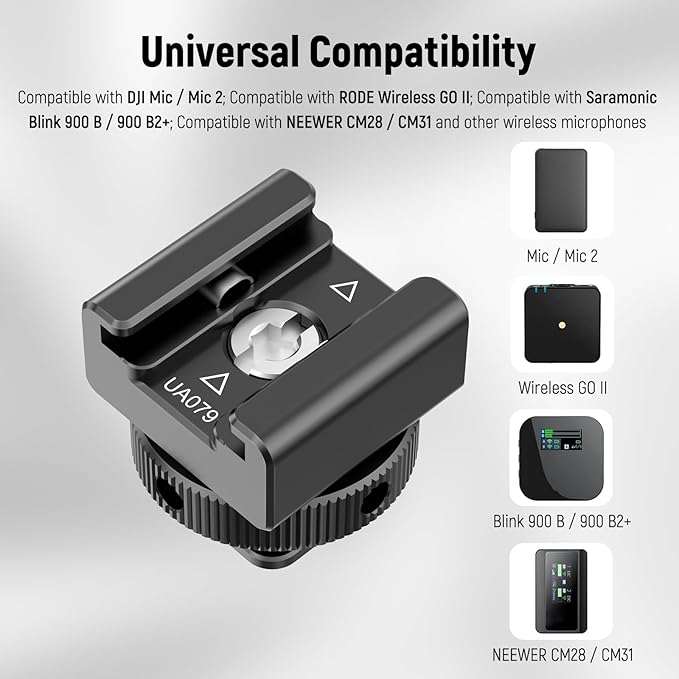 NEEWER Cold Shoe Mount Adapter Compatible with DJI Mic 2 Rode Wireless GO II Hollyland Saramonic NEEWER Wireless Mini Microphone, Anti Interference Offset Contact Design for Speedlite Flash, UA079