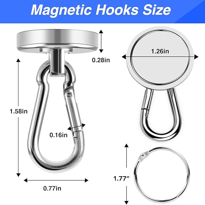LOVIMAG Magnetic Hooks Heavy Duty, 110LBS Strong Magnetic Hooks Neodymium Magnets with Carabiner Hook, Magnet Hooks with Swivel for Grill, Hangning, Cruise, Kitchen, Garage, Refrigerator (8 Pack)