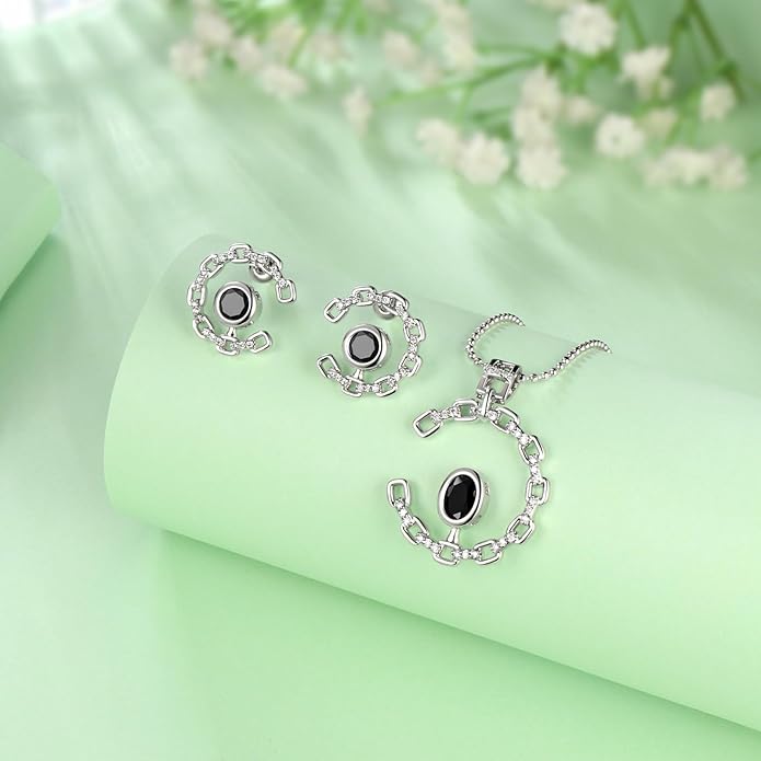 Elegant C-Shaped Crystal Necklaces/Stud Earrings Set with Birthstone Jewelry Set Silver Plated Fashion Jewelry for Women CS0003