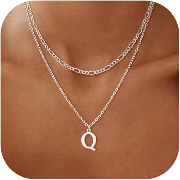 Initial Necklaces for Women Dainty Gold Silver Layered Letter Pendant Necklace Cute Figaro Chain Choker Necklace Personalized Trendy Stuff Jewelry Stack Gift for Women Her