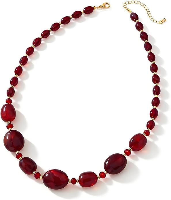 Chunky Beaded Necklace For Women, Multi Color Boho Irregular Oval Bead Long Necklaces Vintage Unique Statement Jewelry Gifts