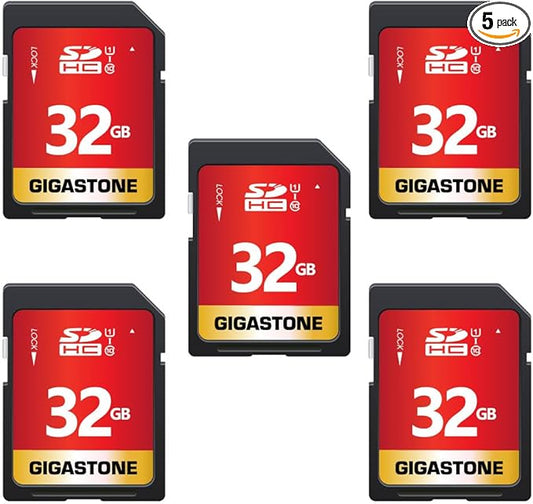 GIGASTONE 32GB SD Card 5-Pack UHS-I U1 Class 10 SDHC Memory Card High-Speed Full HD Video Compatible with Canon Digital Camera, SPYPOINT TACTACAM WOSPORTS Trail Camera, with 5 Mini Cases