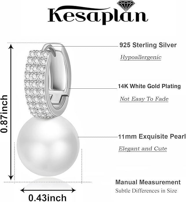 Pearl Earrings for Women 14K Gold Plated Hypoallergenic Pearl Earrings 5A Cubic Zirconia Dangle Earrings Elegant Jewelry