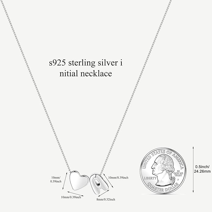 JKK Valentines Day Gifts for Her, 925 Sterling Silver Letter A-Z Heart Necklace Silver Jewelry Trendy Stuff Birthday Valentine's Day Gifts for Women Mom Her