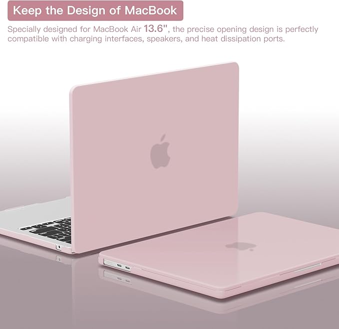 CISSOOK for MacBook Air 13.6 M4 M3 M2 Case 2025 2024 2022 Release, Plastic Hard Shell & Keyboard Cover & USB Adapter for MacBook Air 13.6 inch A3240 A3113 A2681, Baby Pink