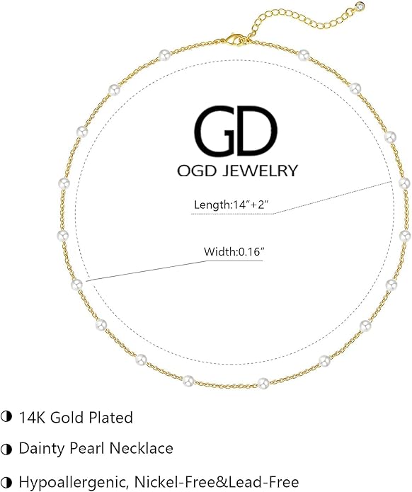 OGD Gold Pearl Necklaces Set for Women 14K Gold Plated Dainty Layered Pearl Cute Daisy Pearl Choker Gold Necklace Gifts for Women Gold Trendy Jewelry Gifts