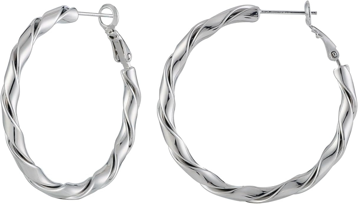 14k Gold Plated Hoop Earrings for Women, 925 Sterling Silver Posts Thick Twist Hypoallergenic Chunky Large Earrings 20mm 30mm 40mm 50mm