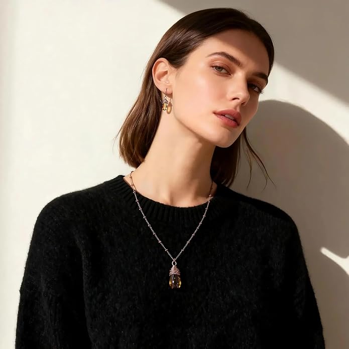 Coiris Brown Jewelry Set for Women Boho Water Drop Necklace and Earrings Set Bohemian Vintage Lantern Pendant Western Dangle Jewelry Gift for Her