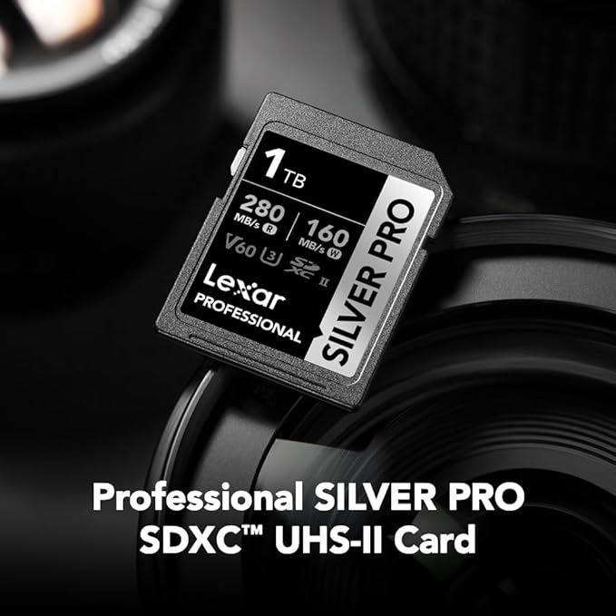 Lexar 1TB Professional Silver PRO SD Card, UHS-II, C10, U3, V60, Full HD, 4K, Up To 280MB/s Read SDXC Memory Card, For Professional Photographer, Videographer, Enthusiast (LSDSIPR001T-BNNNG)